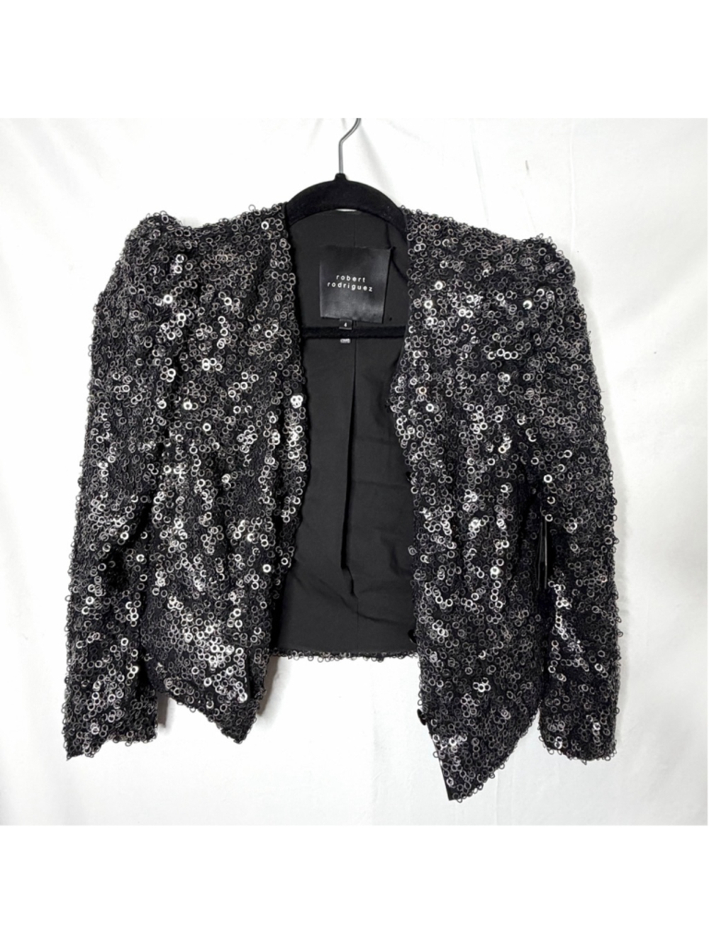 Robert Rodriguez Sequin Blazer Jacket Size 4 Black Silver NEW with tags